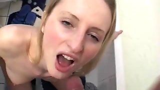 Amateur blonde GF toys and sucks with facial shot