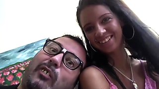 Brazilian young l drilled by an old saggy lucky guy