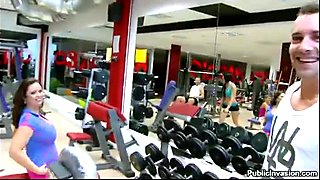 Busty woman jizzed on boobs at the gym