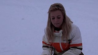 Busty blonde skier is paid to come back to the lodge